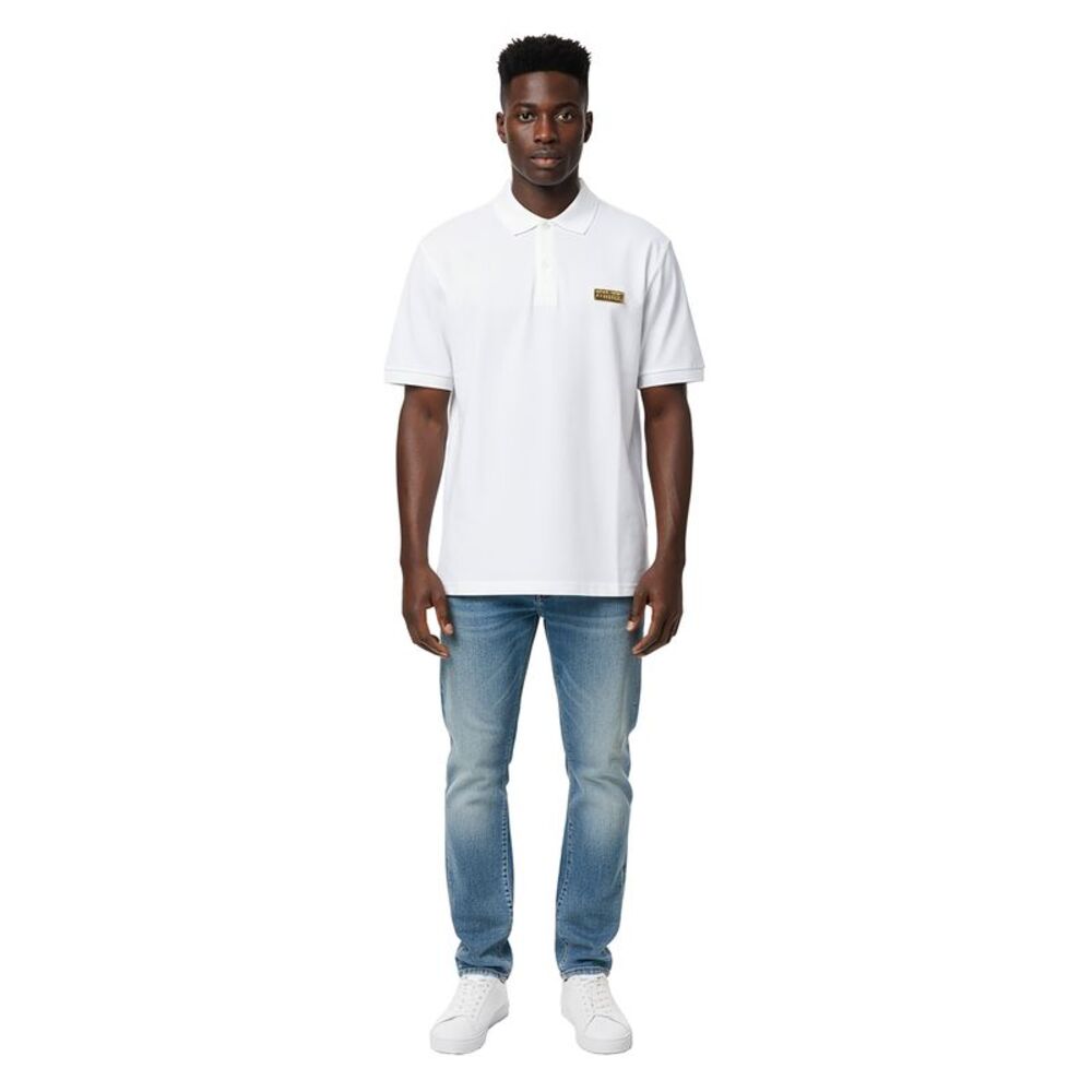 Versace Jeans Couture White Mens Polo Shirt With Metal Logo Detail